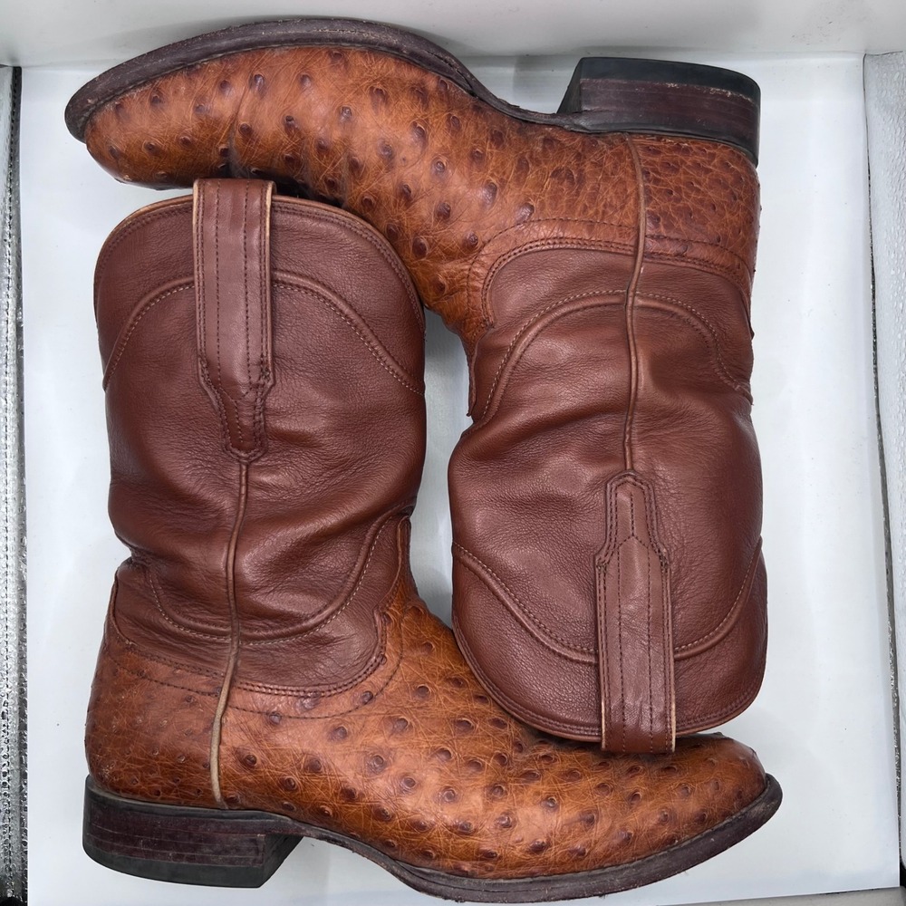 Tecovas The Wyatt Cowboy Boots Mens 8.5d Pecan Quill Ostrich Leather Round Toe